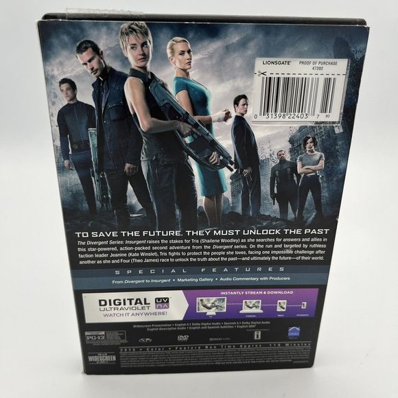 The Divergent Series: Insurgent DVD W/ Slipcover Shailene Woodley Action VGCond - Picture 3 of 7